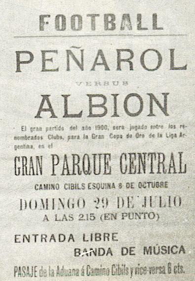 Билет на футбольный матч первого чемпионата Уругвая между CURCC и «Альбионом»